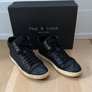 Rag & Bone Black Leather Kent High-Top Sneakers, Size 37.5